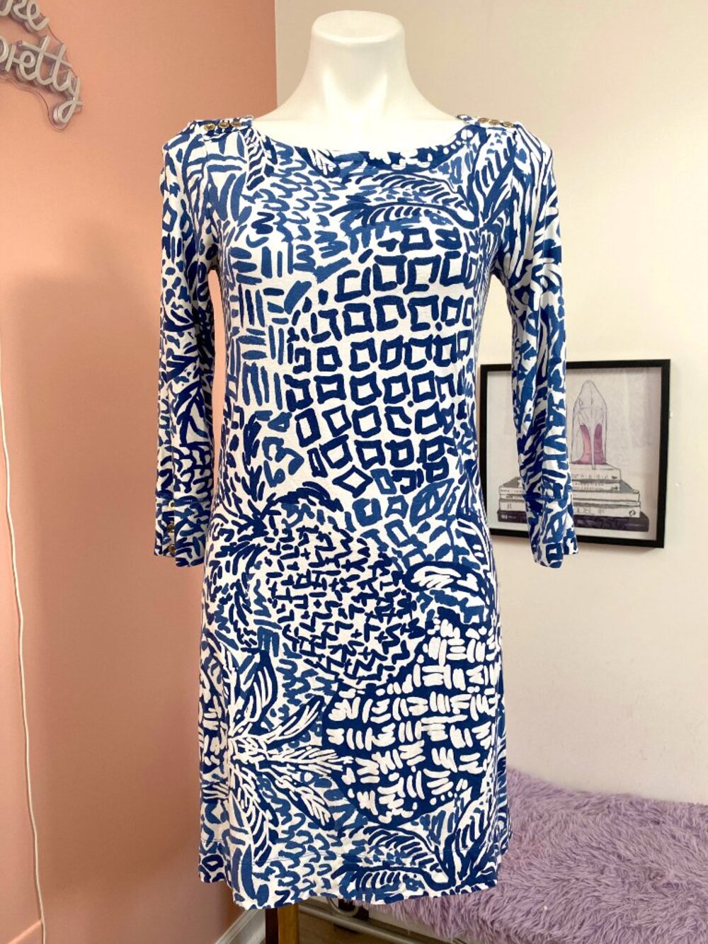 Lilly Pulitzer UPF 50+ Sophie Navy and White Shift Dress - Size Small